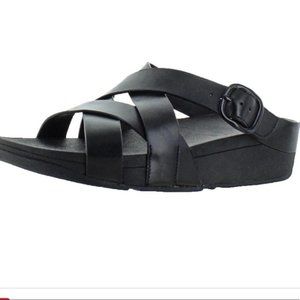 Fitflop The Skinny Criss Cross Slide Black Leather Size 7